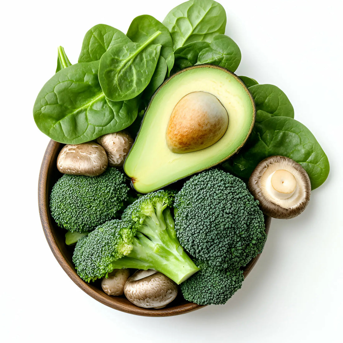 Pflanzliche Ballaststoffquellen: Gemüse, Avocado und Pilze